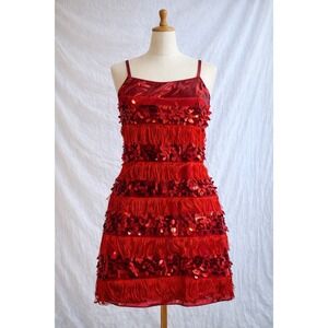 Unbranded Sequin Fringe Mini Dress Women XS Red Excellent Flapper Party Glam